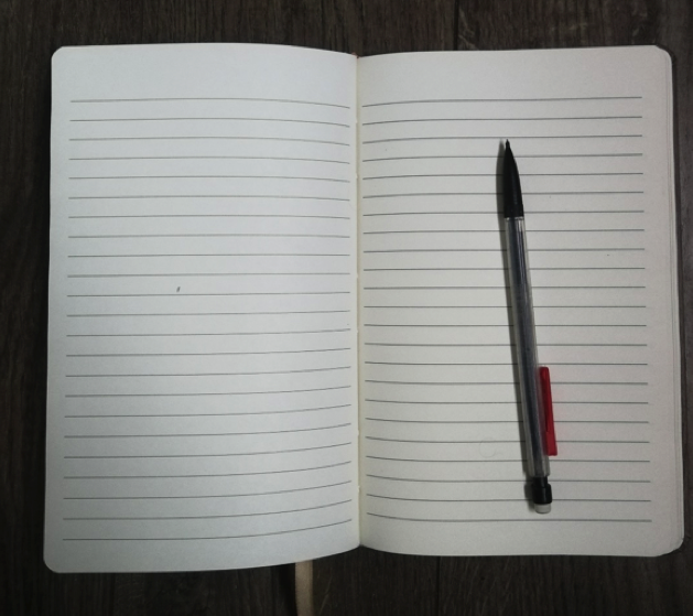 blank open journal with pencil on it